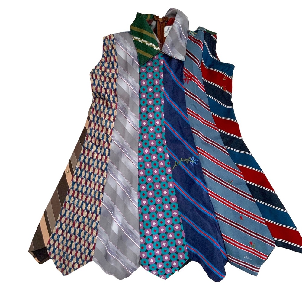 DRESS UPCYCLED WITH NECK TIES SIZE: 7/8 MULTICOLOR